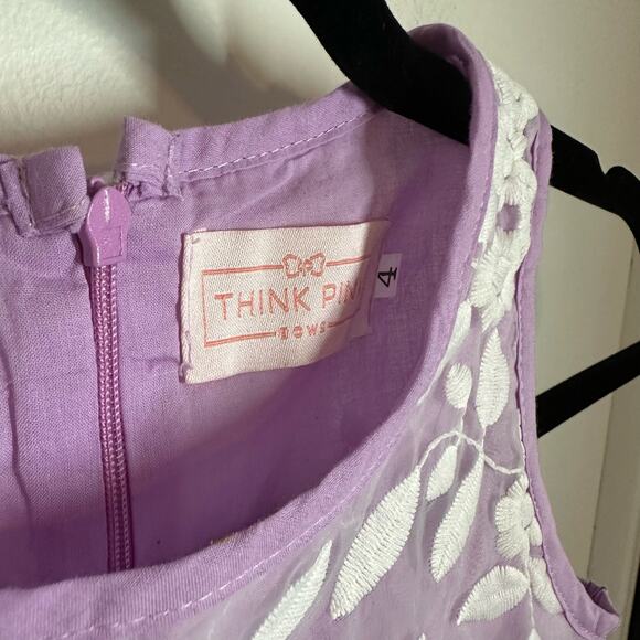 Think Pink Purple White Floral Lace Sheer Overlay Dress Girls Size 4 - Picture 2 of 7